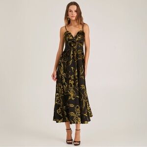 Helsi Edith Metallic Floral Midi Dress S